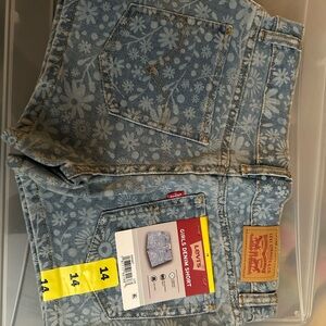 Levi's Girls Light Blue Floral Print Denim Shorts